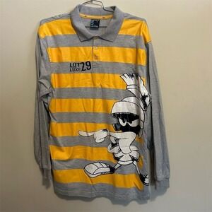 Lot 29 Men's XL Gray Striped Polo Marvin the Martian Vintage Shirt